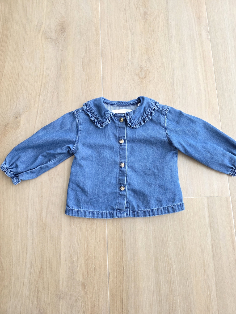 Zara Baby Girl Chambray Denim Ruffle Collar Shirt 6–9M